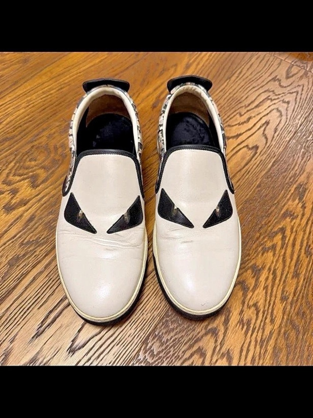 Fendi Bag Bugs Monster Eyes Slip-On Sneakers Cream & Black